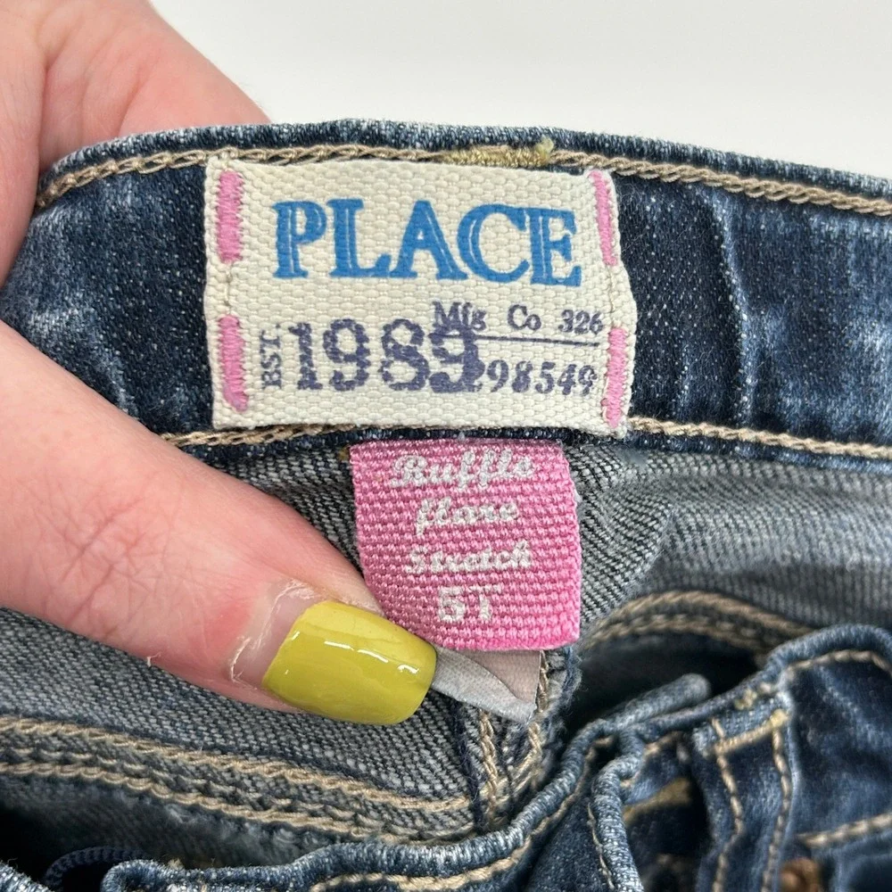 The Children's Place Girls 5T Ruffle Flare‎ Stretch Jeans Blue Denim Dark Wash